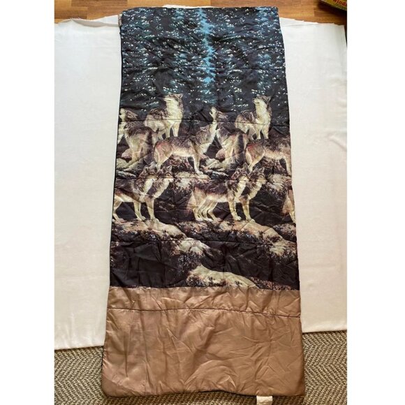 Howling Wolves Sleeping Bag 1990s Camping Gear Nylon Blanket - Picture 2 of 5